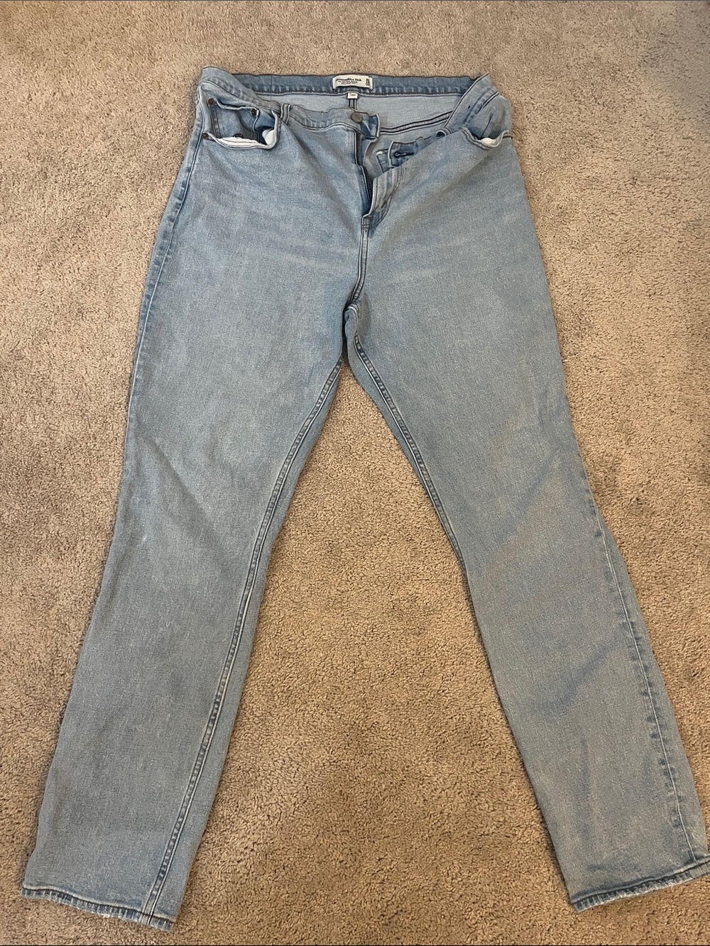 Abercrombie & Fitch Pale Blue Straight-Leg Jeans high rise